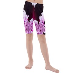 Fractal In Pink Lovely Kids  Mid Length Swim Shorts by Simbadda