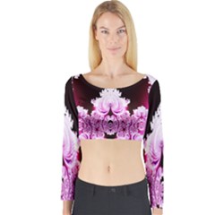 Fractal In Pink Lovely Long Sleeve Crop Top by Simbadda