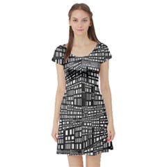 Plaid Black White Short Sleeve Skater Dress by Mariart