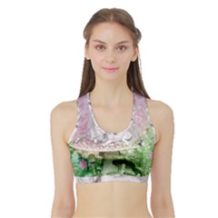 Wonderful Unicorn With Foal On A Mushroom Sports Bra With Border by FantasyWorld7