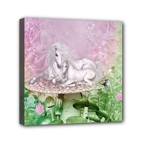 Wonderful Unicorn With Foal On A Mushroom Mini Canvas 6  X 6  by FantasyWorld7