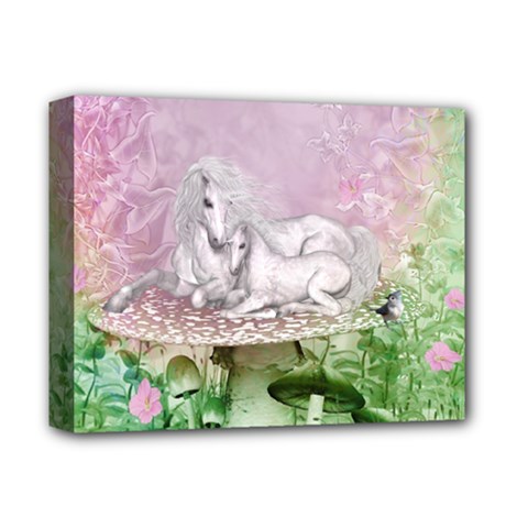 Wonderful Unicorn With Foal On A Mushroom Deluxe Canvas 14  X 11  by FantasyWorld7