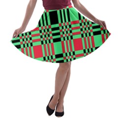 Bright Christmas Abstract Background Christmas Colors Of Red Green And Black Make Up This Abstract A-line Skater Skirt by Simbadda