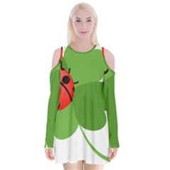 Insect Flower Floral Animals Green Red Velvet Long Sleeve Shoulder Cutout Dress by Mariart