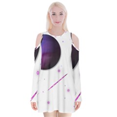 Space Transparent Purple Moon Star Velvet Long Sleeve Shoulder Cutout Dress by Mariart