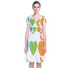 Fruit Apple Orange Green Blue Short Sleeve Front Wrap Dress by Mariart