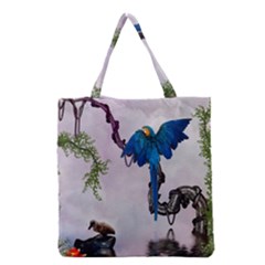 Wonderful Blue Parrot In A Fantasy World Grocery Tote Bag by FantasyWorld7