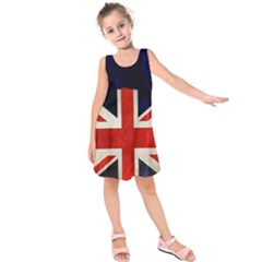 Flag Of Britain Grunge Union Jack Flag Background Kids  Sleeveless Dress by Nexatart