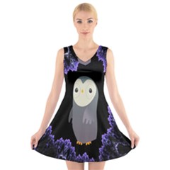 Fractal Image With Penguin Drawing V-neck Sleeveless Skater Dress by Nexatart