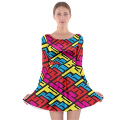 Color Red Yellow Blue Graffiti Long Sleeve Skater Dress by Mariart