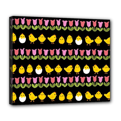 Easter - Chick And Tulips Deluxe Canvas 24  X 20   by Valentinaart