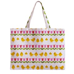 Easter - Chick And Tulips Zipper Mini Tote Bag by Valentinaart