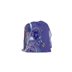 Flowers Butterflies Patterns Lines Purple Drawstring Pouches (xs)  by Mariart