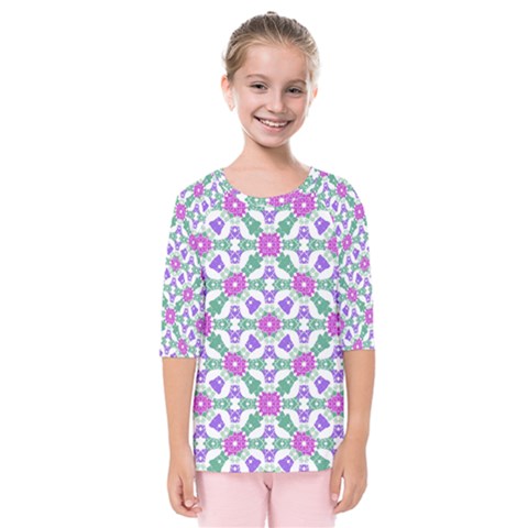 Multicolor Ornate Check Kids  Quarter Sleeve Raglan Tee by dflcprintsclothing