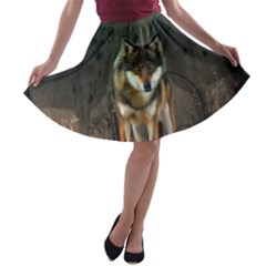 Awesome Wolf In The Night A-line Skater Skirt by FantasyWorld7