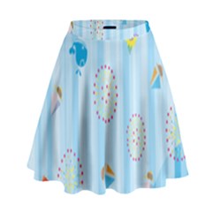 Animals Whale Sunflower Ship Flower Floral Sea Beach Blue Fish High Waist Skirt by Mariart