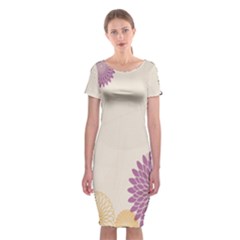 Star Sunflower Floral Grey Purple Orange Classic Short Sleeve Midi Dress by Mariart