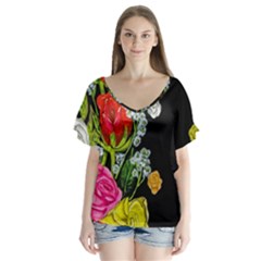 Floral Rhapsody Pt 4 Flutter Sleeve Top by dawnsiegler