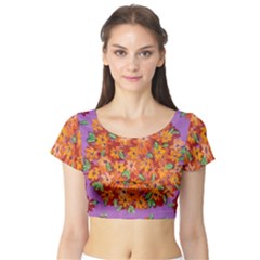 Floral Sphere Short Sleeve Crop Top (tight Fit) by dawnsiegler