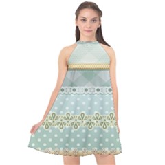 Circle Polka Plaid Triangle Gold Blue Flower Floral Star Halter Neckline Chiffon Dress  by Mariart