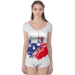 Eiffel Tower Monument Statue Of Liberty France England Red Blue Boyleg Leotard  by Mariart