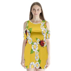 Flower Floral Sunflower Butterfly Red Yellow White Green Leaf Shoulder Cutout Velvet  One Piece by Mariart