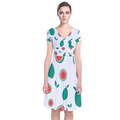 Fruit Green Red Guavas Leaf Short Sleeve Front Wrap Dress by Mariart