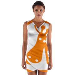 Giraffe Animals Face Orange Wrap Front Bodycon Dress by Mariart