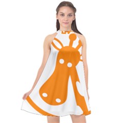 Giraffe Animals Face Orange Halter Neckline Chiffon Dress  by Mariart