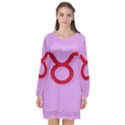 Illustrated Zodiac Purple Red Star Polka Circle Long Sleeve Chiffon Shift Dress  View1