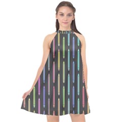 Pencil Stationery Rainbow Vertical Color Halter Neckline Chiffon Dress  by Mariart