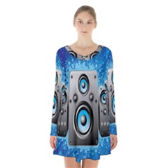 Sound System Music Disco Party Long Sleeve Velvet V-neck Dress by Mariart