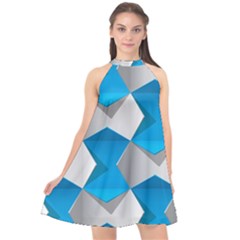 Blue White Grey Chevron Halter Neckline Chiffon Dress  by Mariart