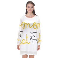 Lemon Animals Cat Orange Long Sleeve Chiffon Shift Dress  by Mariart