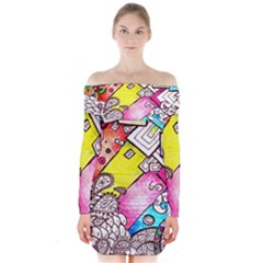 Beautiful Colorful Doodle Long Sleeve Off Shoulder Dress by Nexatart