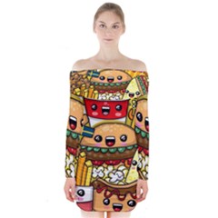 Cute Food Wallpaper Picture Long Sleeve Off Shoulder Dress by Nexatart