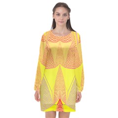 Wave Chevron Plaid Circle Polka Line Light Yellow Red Blue Triangle Long Sleeve Chiffon Shift Dress  by Mariart