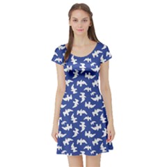 Birds Silhouette Pattern Short Sleeve Skater Dress by dflcprintsclothing