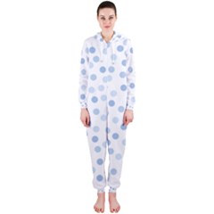 Bubble Balloon Circle Polka Blue Hooded Jumpsuit (ladies)  by Mariart