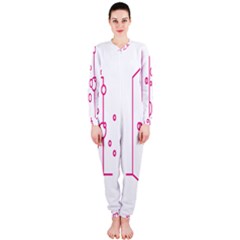 Deep Clean Bubbel Door Pink Polka Circle Onepiece Jumpsuit (ladies)  by Mariart