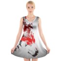 Red Black Wolf Stamp Background V-Neck Sleeveless Skater Dress View1