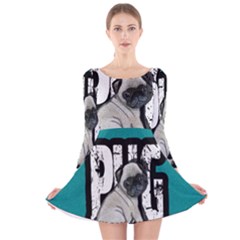 Pug Long Sleeve Velvet Skater Dress by Valentinaart