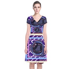 Abstract Sphere Room 3d Design Short Sleeve Front Wrap Dress by Nexatart