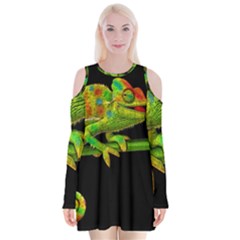 Chameleons Velvet Long Sleeve Shoulder Cutout Dress by Valentinaart