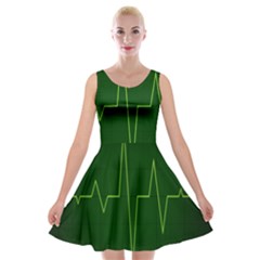 Heart Rate Green Line Light Healty Velvet Skater Dress by Mariart