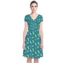 Dinosaurs pattern Short Sleeve Front Wrap Dress View1