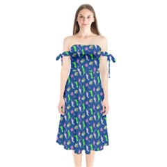 Dinosaurs Pattern Shoulder Tie Bardot Midi Dress by ValentinaDesign