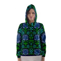 Strawberry Fantasy Flowers In A Fantasy Landscape Hooded Wind Breaker (women) by pepitasart