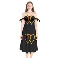 Heart Gold Black Background Love Shoulder Tie Bardot Midi Dress by Nexatart