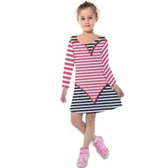 Heart Stripes Symbol Striped Kids  Long Sleeve Velvet Dress by Nexatart